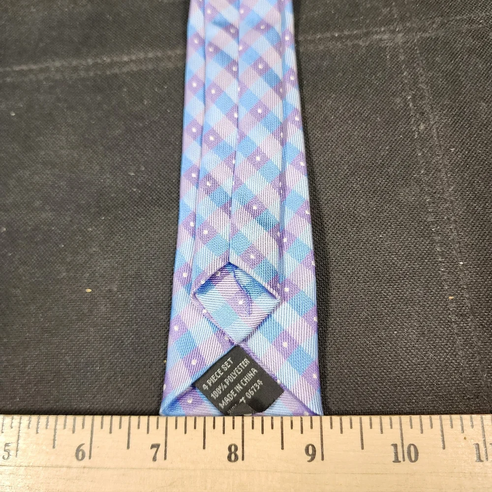 Clip On Blue and Purple Checkered Youth Tie Used Great Shape